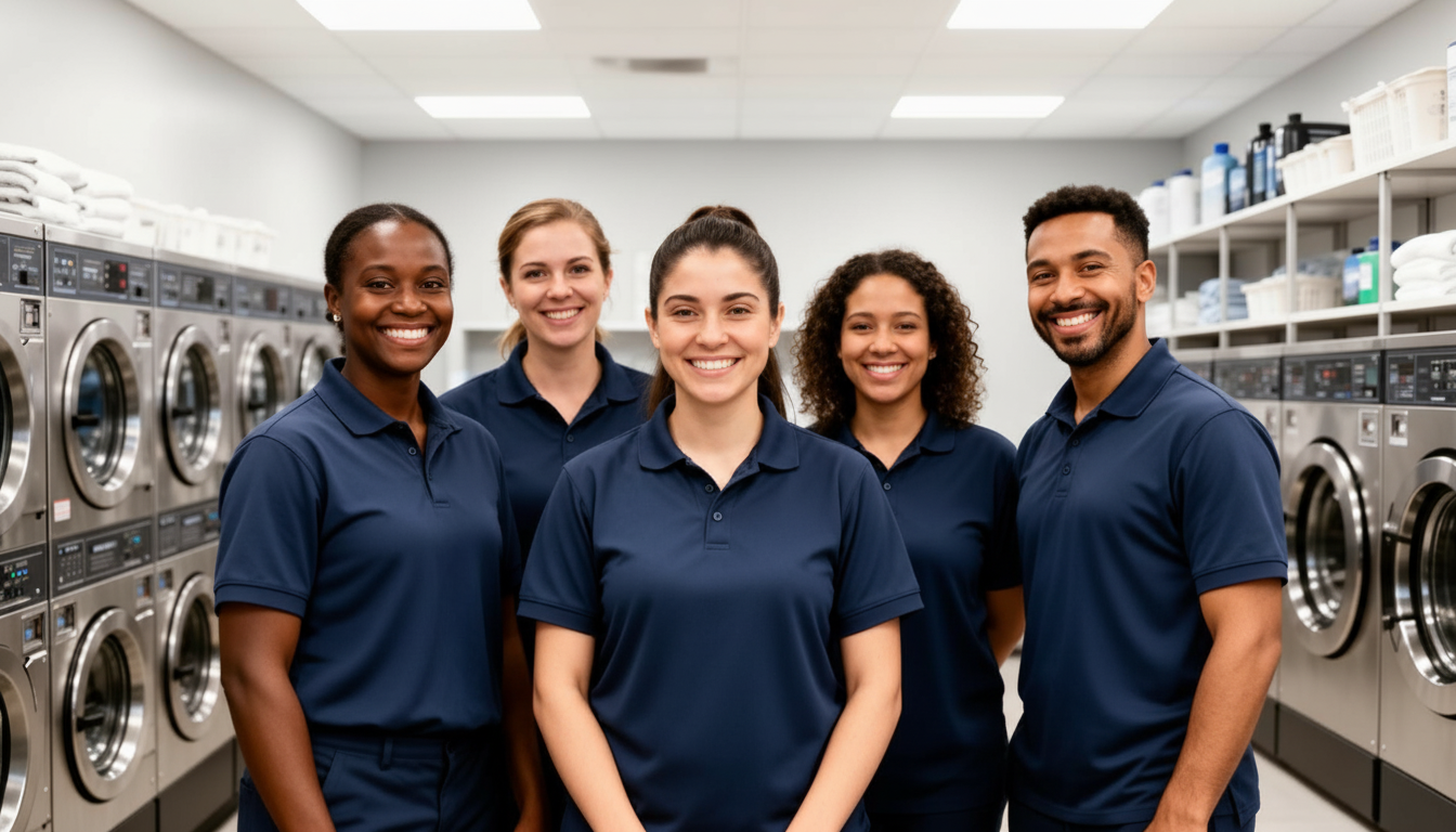 Spotless laundry team posing together